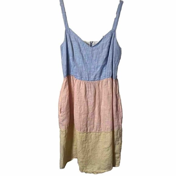 Cynthia Rowley Dress Wmn’s Sz M Linen Spring Easter‎ Colors Colorblock Fit Flare - Picture 1 of 8